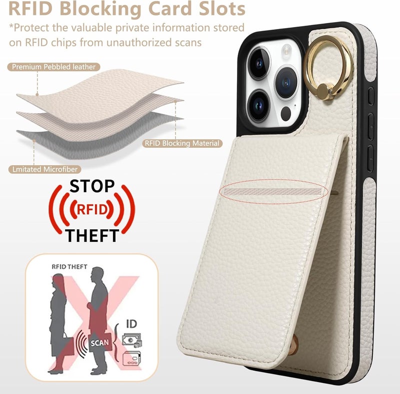 Keallce Case for iPhone 16 Pro 6.3'', Detachable Crossbody Case Wallet with RFID Blocking Card Holder, 360ｰRing Stand, Folio Leather iPhone Cover Lanyard Strap Lady for iPhone 16 Pro 2024 5G, White - Image 4